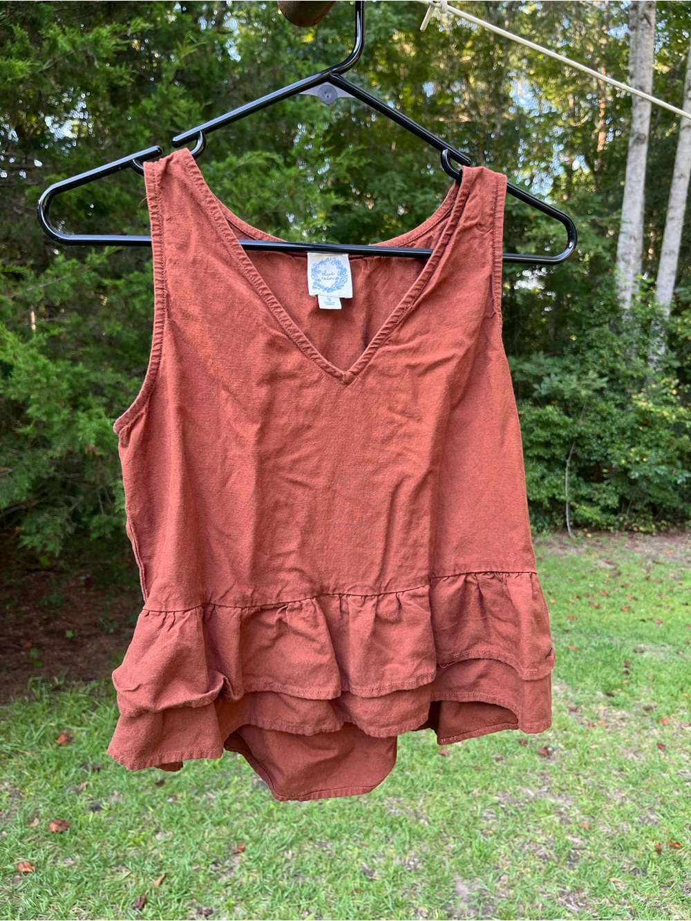 Blue Rain Brown Ruffled V-Neck Tank Top